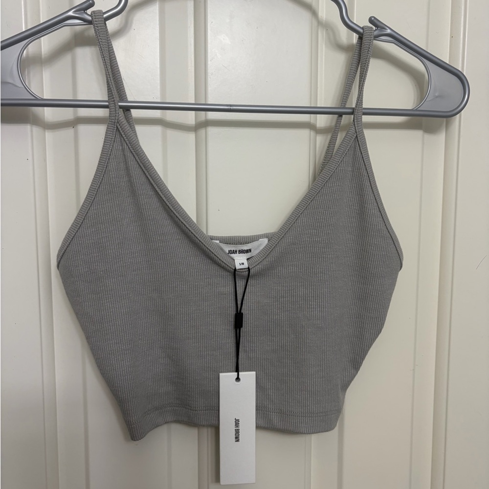 Joah Brown Ribbed Crewneck Crop Tank Top